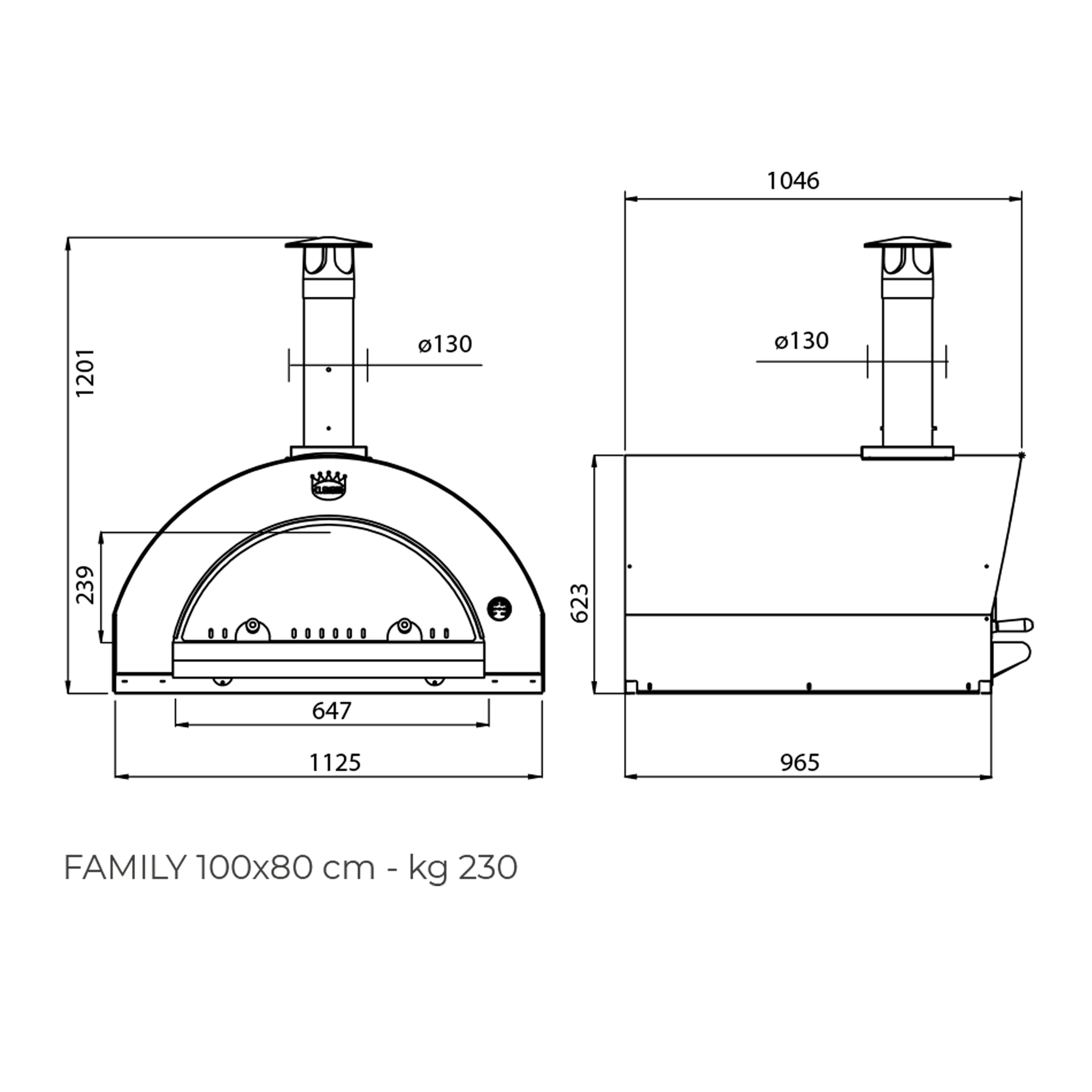 Clementi Pulcinella 100x80 Wood Fired Pizza Oven. Dimensions. The Outdoor Grill Company.
