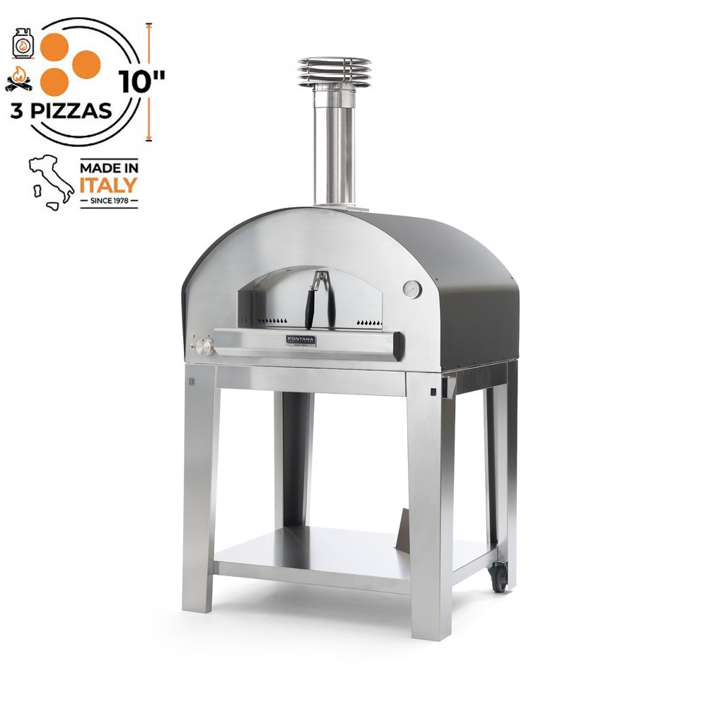 Fontana Forni - Mangiafuoco Gas and Wood hybrid Pizza Oven in Anthracite - Including Trolley. Product image with in white background.