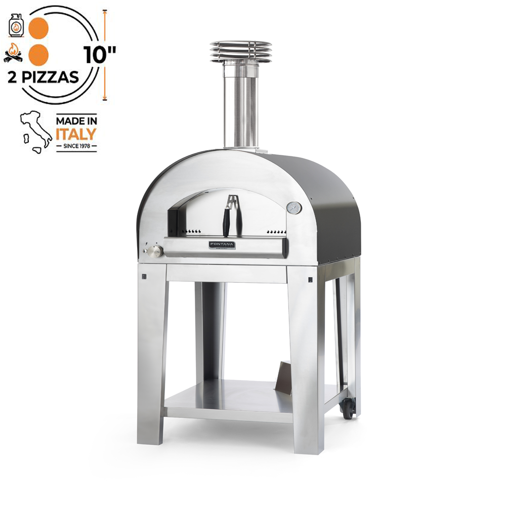 Fontana Forni Marghertia Anthracite Gas and Wood Hybrid counter top with Trolley. Product image with white background. The Outdoor Grill Company.