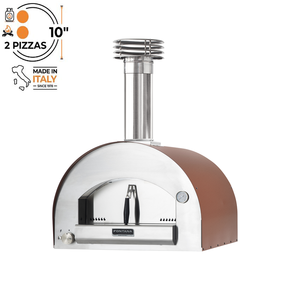 Fontana Forni Marghertia Rosso Gas and Wood Hybrid counter top product image with white background. The Outdoor Grill Company.