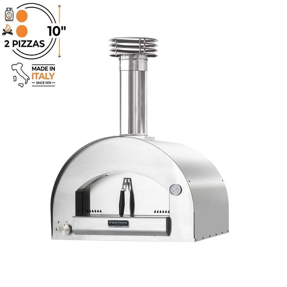 Fontana Forni Marghertia Stainless Steel Gas and Wood Hybrid counter top product image with white background.