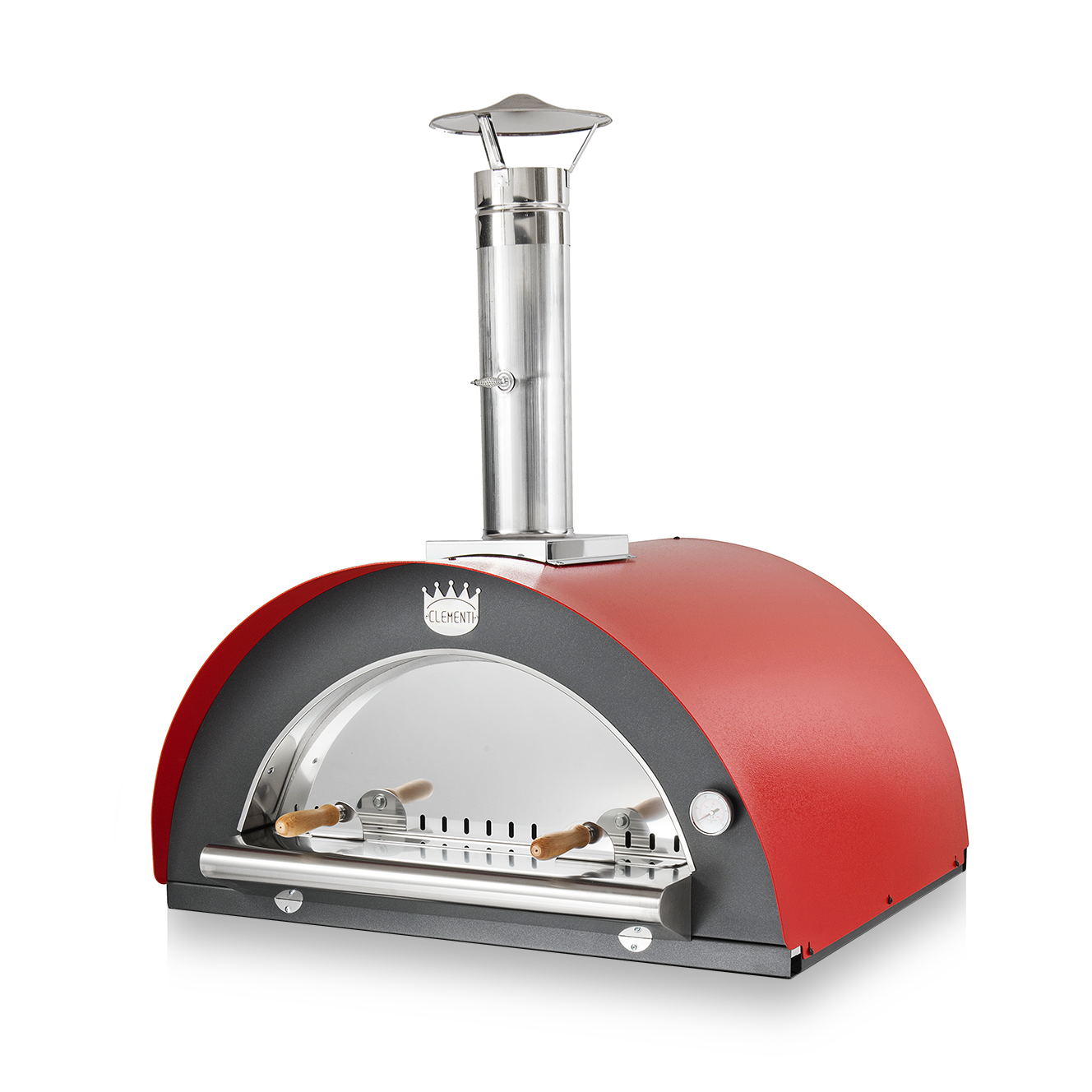Clementi Wood Fired Pizza Oven 100x80 in red. Door closed. The Outdoor Grill Company. 