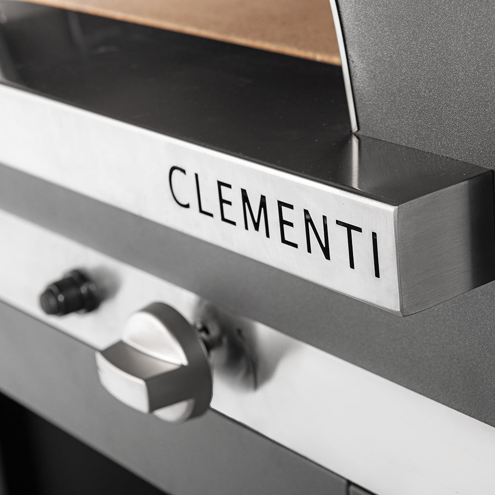 Clementi Gold 100x80 Gas & Wood Fired Pizza Oven Standalone. Close up product image shown in yellow. Image 8 of 8. From The Outdoor Grill Company. 
