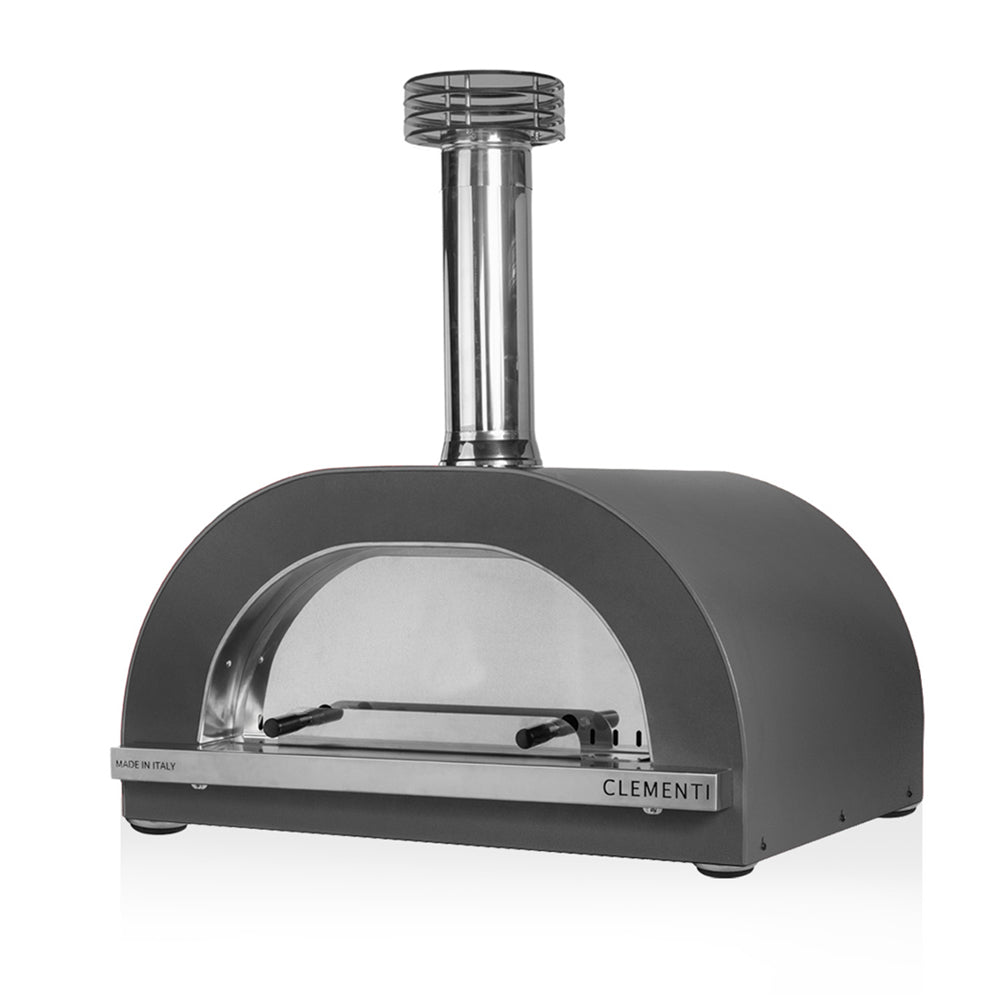Clementi Gold 100x80 wood-fired pizza oven. Product image shown in anthracite. The Outdoor Grill Company