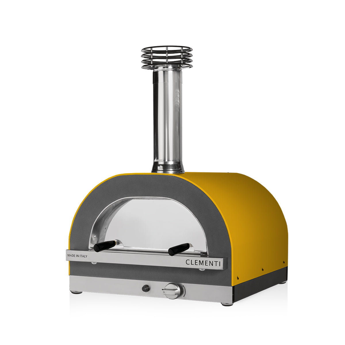 Clementi Gold 60x60 wood-fired pizza oven. Product image shown in mustard. The Outdoor Grill Company
