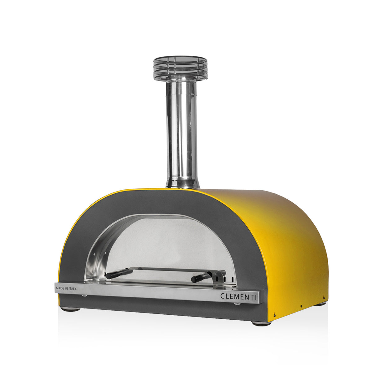 Clementi Gold 80x60 wood-fired pizza oven. Product image shown in mustard. The Outdoor Grill Company