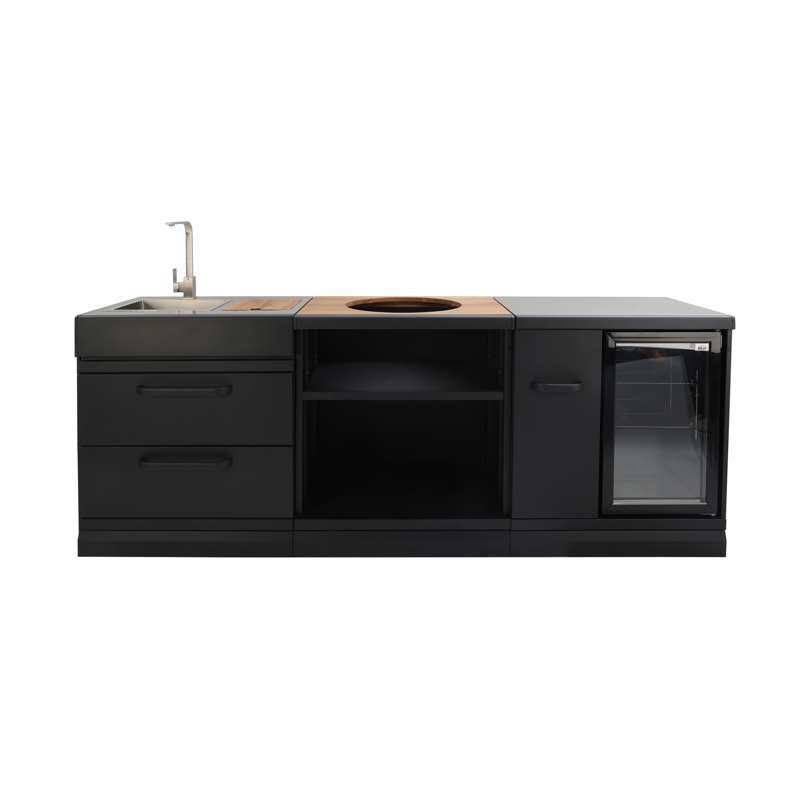 Product image of GRLLR Connected Outdoor Kitchen.  Kamado Unit, Plus Sink unit plus Cooling Unit. From The Outdoor Grill Company.  